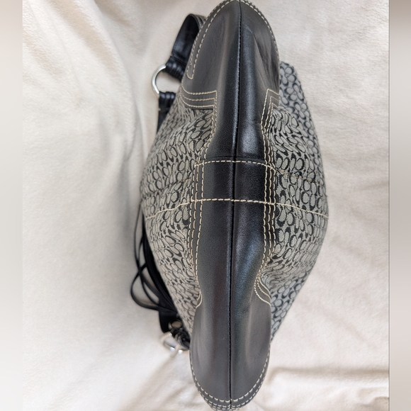 Coach Hobo Bag Signature Mini C Logo Black Gray Canvas Leather Jacquard Shoulder - Picture 3 of 11